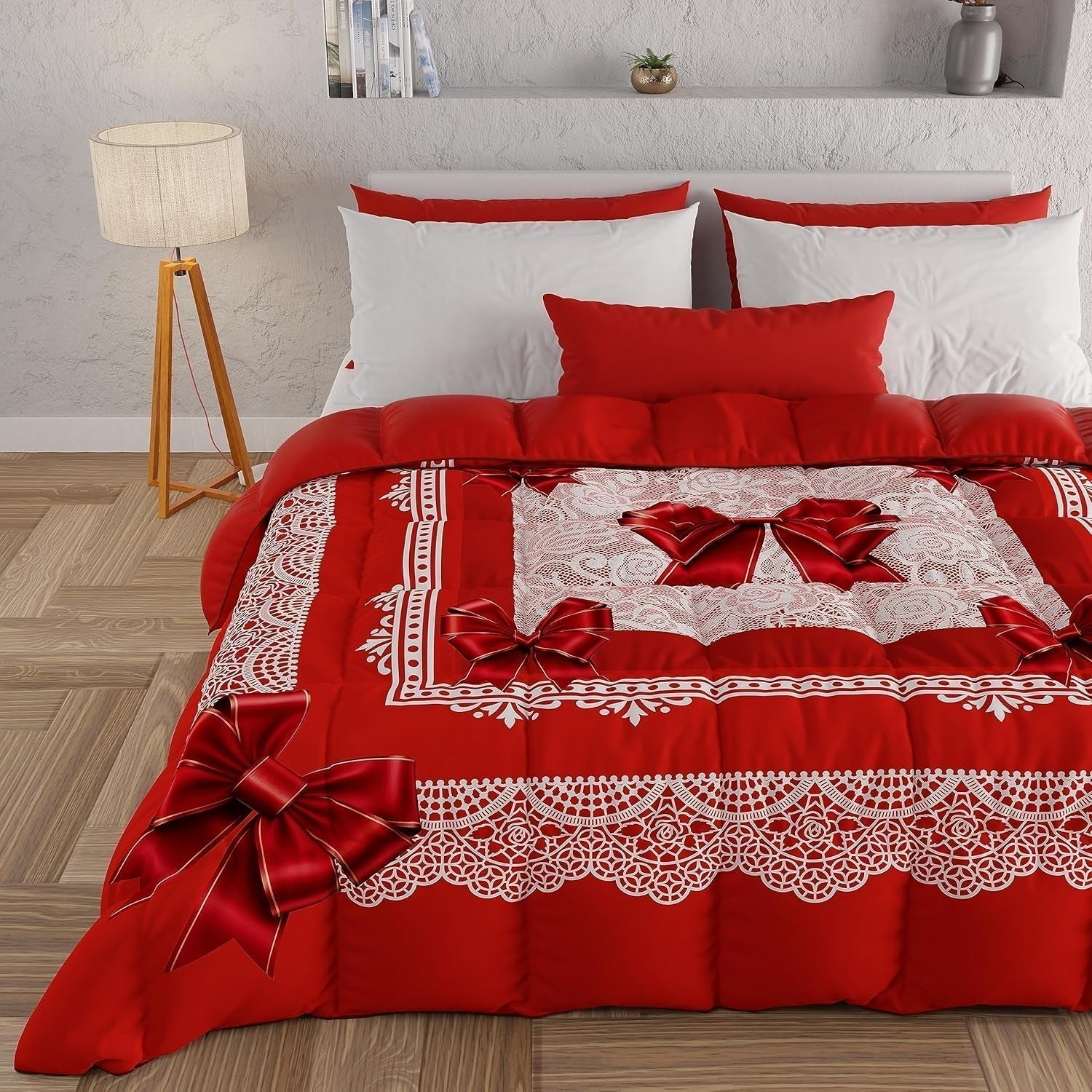 PETTI Artigiani Italiani - Winterquilt, Winterquilt, Eenvoudige quilt, Dubbelzijdig, Monocolor en digitaal printen, 100% anti-allergische microvezel, Made in Italy Quilts en quilts Naty Shop Rood lint 160 X 190 Cm