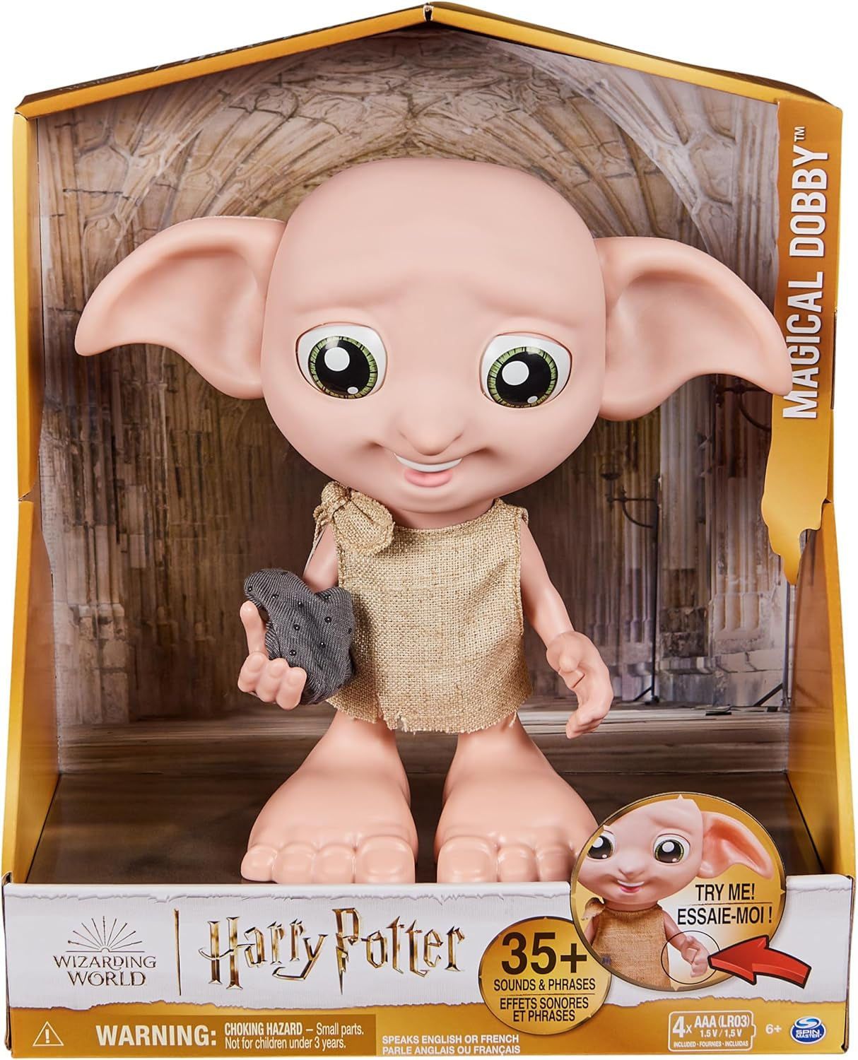 Spin Master 6067280 Wizarding World Harry Potter magische interactieve Dobby Elf sokpop, 30+ geluiden en zinnen, 21,6 cm, kinderspeelgoed, zwart