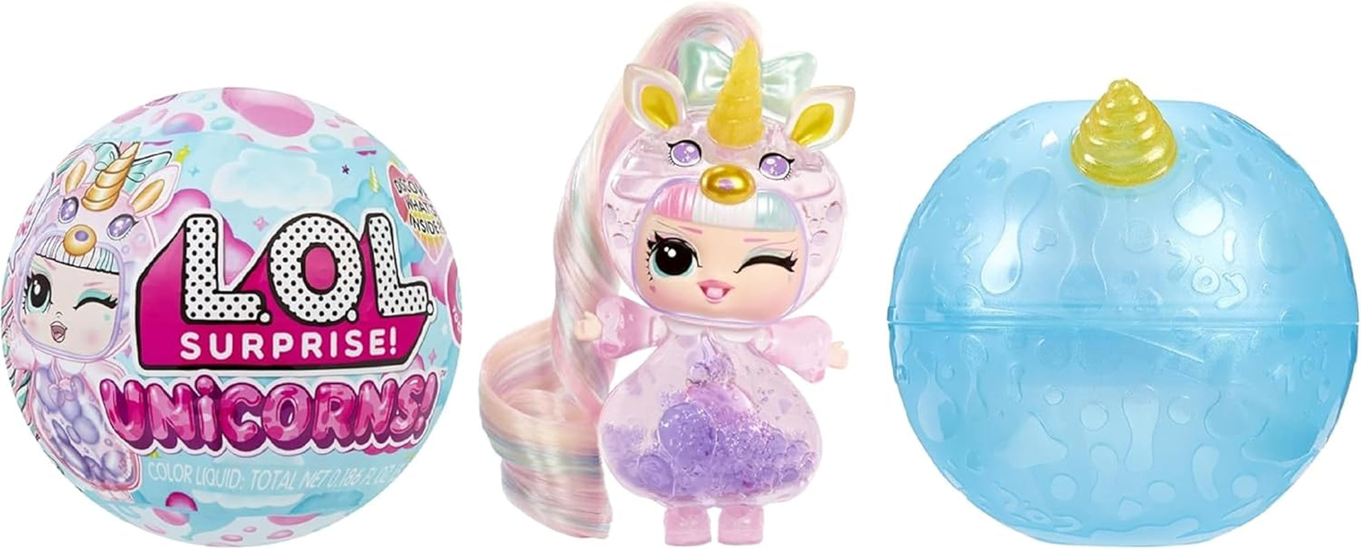 LOL Verrassing! Unicorns Tots - Inclusief 1 pop met doorzichtig lichaam en lavalampeffect, gepantserde verpakking, 8 verzamelpoppen met 2 kleurrijke mixen, voor kinderen vanaf 4 jaar