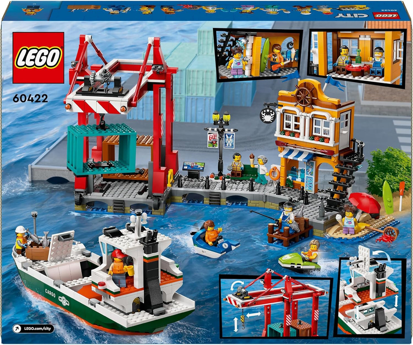 LEGO City haven met vrachtschip, bouwspeelgoed voor jongens en meisjes vanaf 8 jaar, cadeau-idee voor kinderen, containerkraan, speelgoedschip en 8 minifiguren 60422 Bouwsets Besuche den LEGO-Store