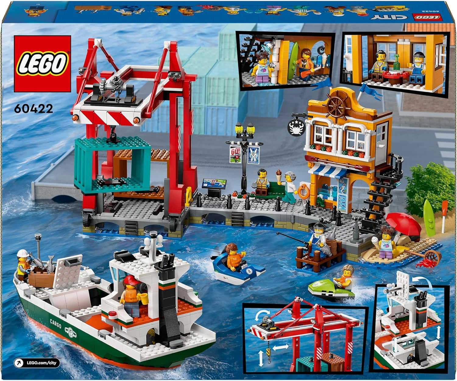 LEGO City haven met vrachtschip, bouwspeelgoed voor jongens en meisjes vanaf 8 jaar, cadeau-idee voor kinderen, containerkraan, speelgoedschip en 8 minifiguren 60422 Bouwsets Besuche den LEGO-Store
