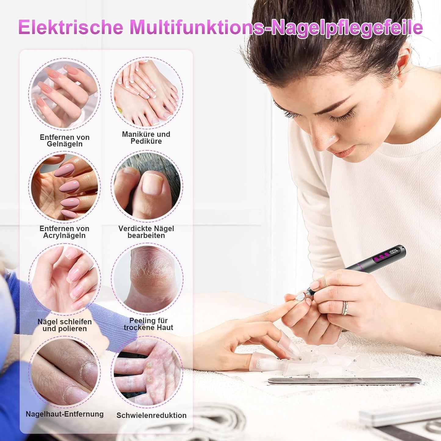 Draadloze elektrische nagelvijl - 35000 RPM voor gelnagels, 12 in 1 professionele nagel- en acrylnagelvijl, manicure- en pedicureset met 5 snelheden