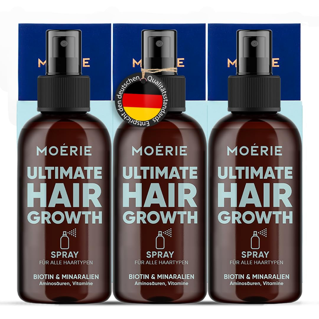 MOÉRIE Ultieme minerale haargroeispray voor langer, dikker en voller haar - met biotine en cafeïne - Veganistische haarproducten, vrij van parabenen, alle haartypes, keert haaruitval om - 2 maanden voorraad Haarverzorging Naty Shop Set van drie
