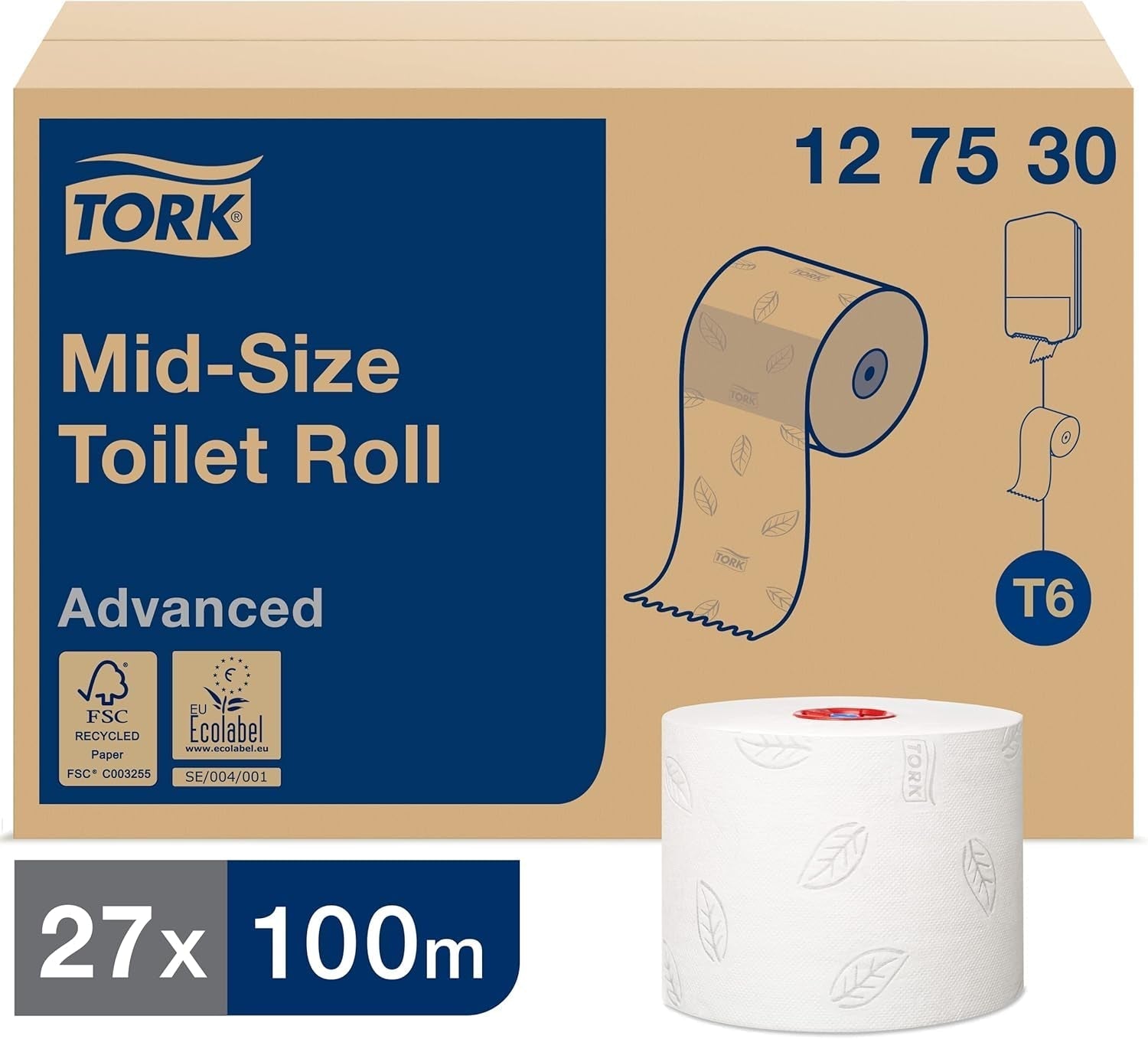 Tork 127530 Geavanceerde kwaliteit Midi zacht toiletpapier voor Tork T6 Dual Roll toiletpapierdispenser / 2-laags scheurbestendig zacht toiletpapier 27 stuks (27 x 100 meter)