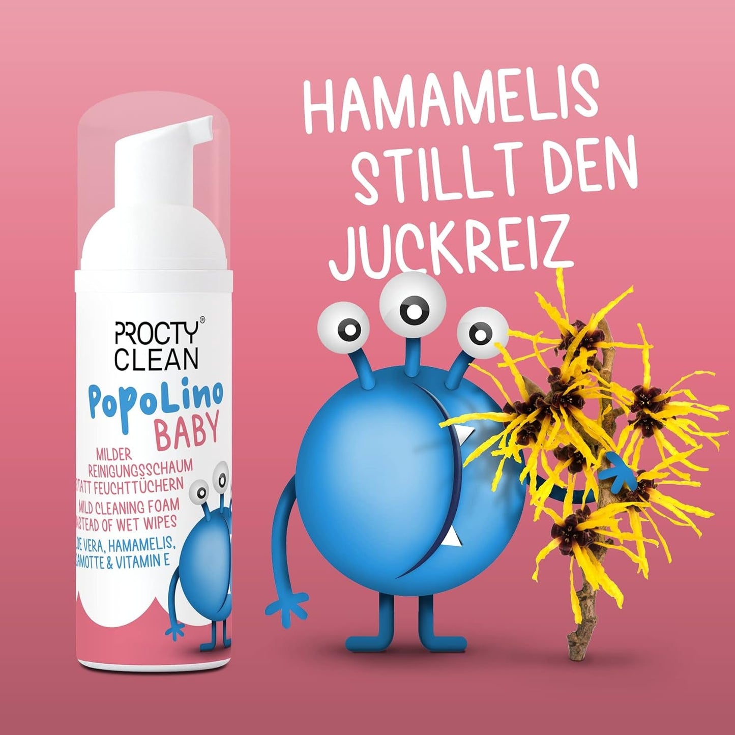PopoLino Baby zachte bodemschuim in plaats van natte babydoekjes. Veganistisch en natuurlijk cosmetisch reinigingsschuim! Bodemschuim met aloë vera, toverhazelaar, bergamot en vitamine E. Maakt de billen en het milieu blij.
