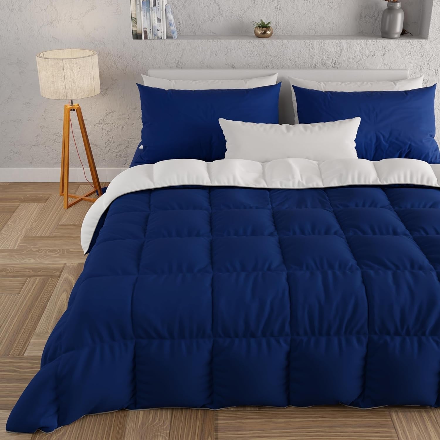 PETTI Artigiani Italiani - Winterdekbed voor tweepersoonsbed, maxi, monochroom, dubbelzijdig, wit, grijs, 100% Made in Italy Dekbedden en dekbedden Naty Shop Middernachtblauw Wit Una Piazza E Mezza