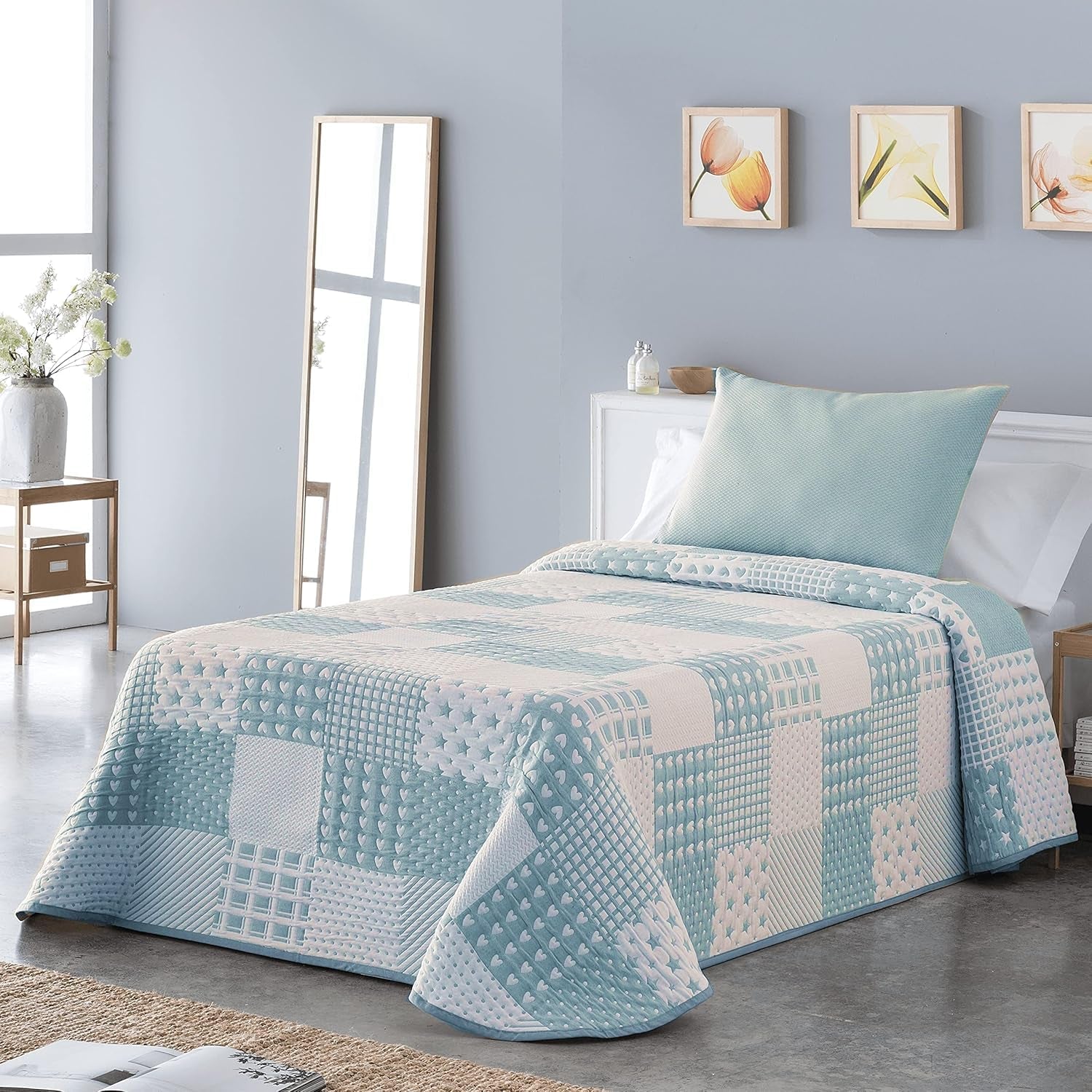 VIALMAN Colcha Bouti Ligera Sprei Sofia 21, polyester katoen, beige, Cama 150: 250 X 270 Cm Bedden en dekens Besuche den VIALMAN-Store Blue Cama 150: 250 X 270 Cm