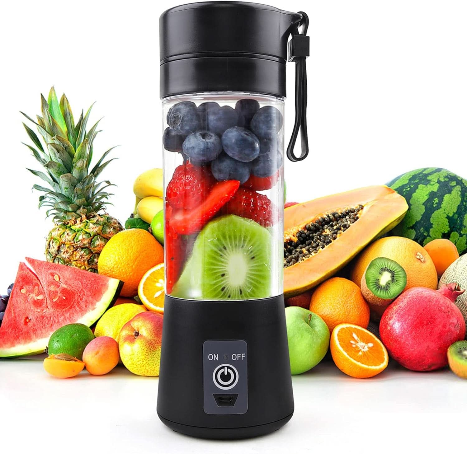 Mixer Smoothie Maker Tragbarer Entsafter: 380Ml Standmixer Persönlicher Shaker Proteinshake Mit 6 Edelstahlmesser Tragbar-Bpa-Freie Mit USB-Mixbecher Voor Shakes,Saftoutdoor,Schwarz Bucatarie Naty Shop