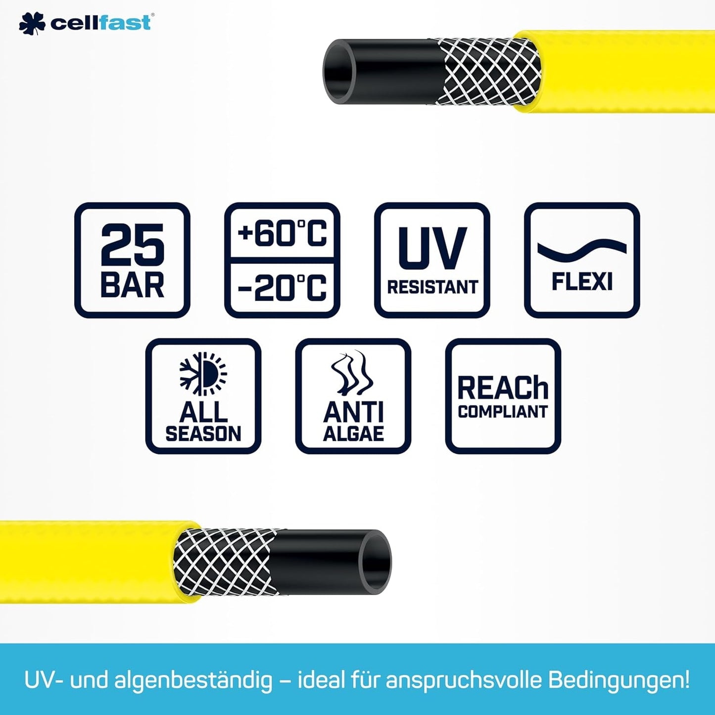 CELLFAST Tuinslang 3,4 inch 3-laags waterslang Tuin Flexibele irrigatieslang met duurzame draadversterking UV-bestendig Anti-algen 25 bar 50 meter en meer