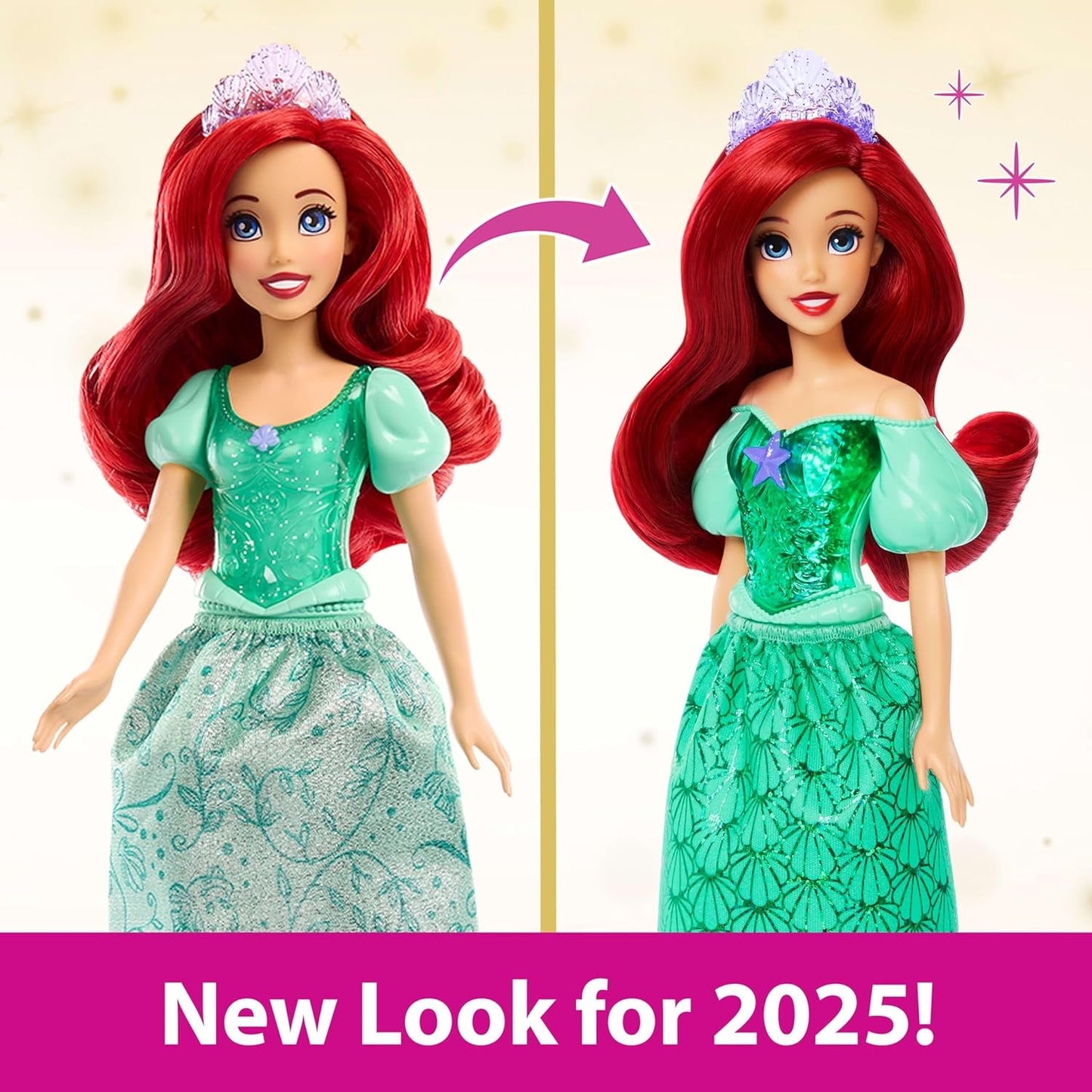Mattel Disney Princess Ariel-pop, lang stylinghaar, positioneerbaar, afneembare schoenen en hoofdband, Disney-cadeaus, speelgoed voor kinderen vanaf 3 jaar, HLW10