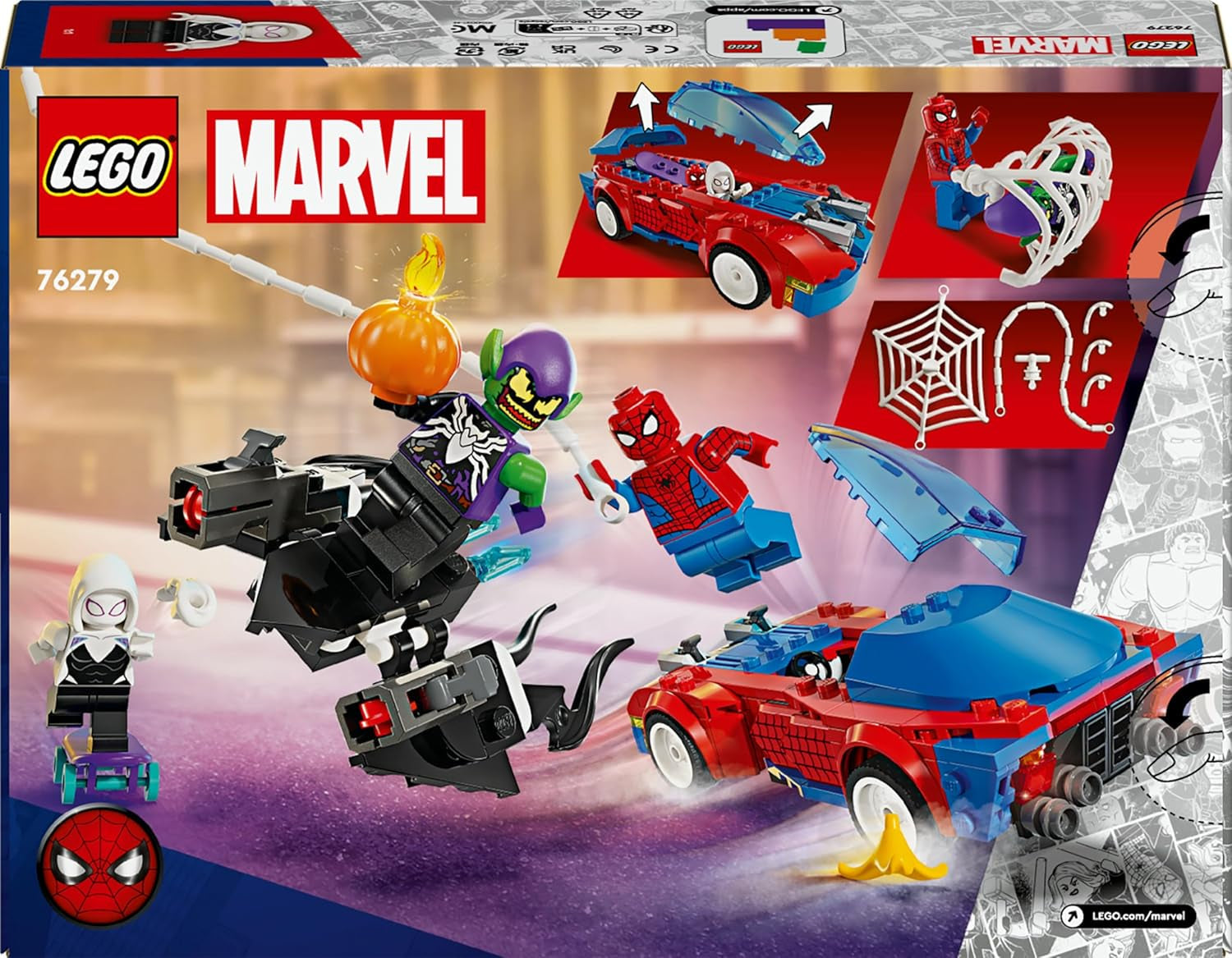 LEGO Marvel Spider-Man Raceauto & Venom Green Goblin, Spidey rollenspel met superheldenfiguren en bouwbare auto, cadeau voor kinderen, jongens en meisjes vanaf 7 jaar 76279 Bouwsets Beuche in LEGO-Store