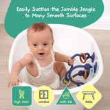 JUMBLE JANGLE Babybijtring: Babybijtspeeltje 3-24 maanden | Set van 7 BPA-vrije kauwspeeltjes | Verkoelende siliconen bijtring | Peuterspeelgoed met zuignap voor kinderstoel, tafel en badkuip