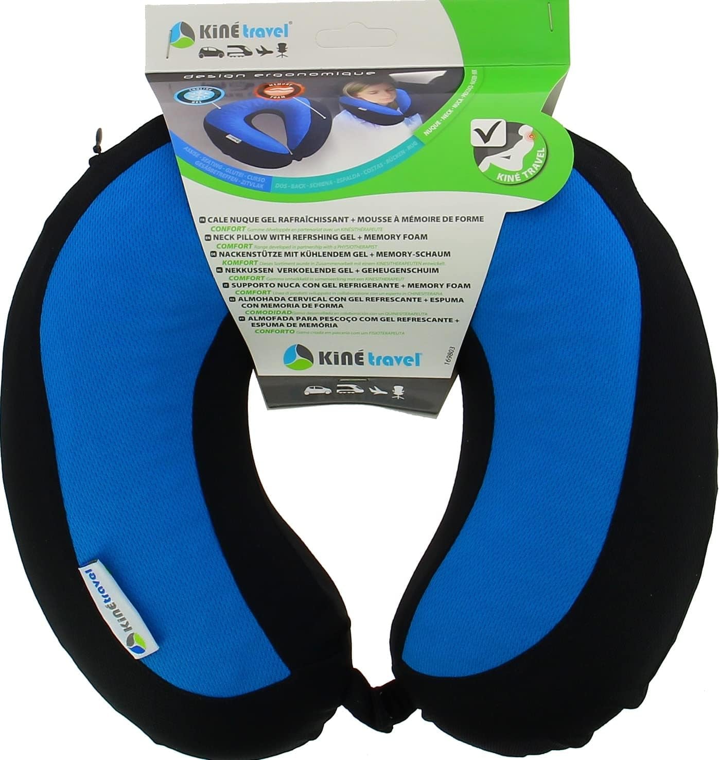Kine Travel 169803 Gel-nekkussen Fysio-goedgekeurd Ergonomisch reiskussen Zwart en blauw Reiskussens Naty Shop