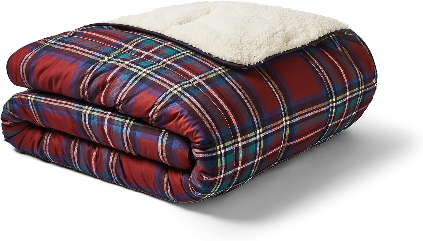 Night Lark Cozy Sherpa Fleece deken, klassieke rode tartan, 9 Tog, luxueus, pluizig, dik en omkeerbaar, perfect voor bank, bed, bank, bank. Hypoallergeen, machinewasbaar, maat: Night Lark Bedden en dekbedden