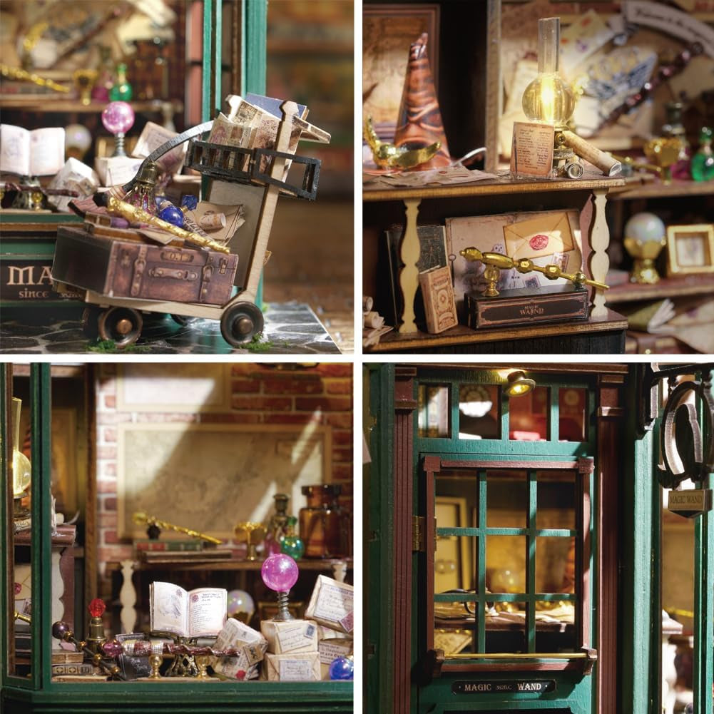 Magic Shop Poppenhuis met stofkap DIY Miniatuur Poppenhuis Meubilair Kit Schaal 1:24 Creatief cadeau voor kinderen Tieners Verjaardagscadeau
