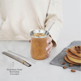 Yerba Mate balibetov theeservies (Mate cup) gemaakt van roestvrij staal met bombilla (rietje) voor mate, Gemakkelijk schoon te maken en zeer duurzaam Yerba Mate set (HOUT)