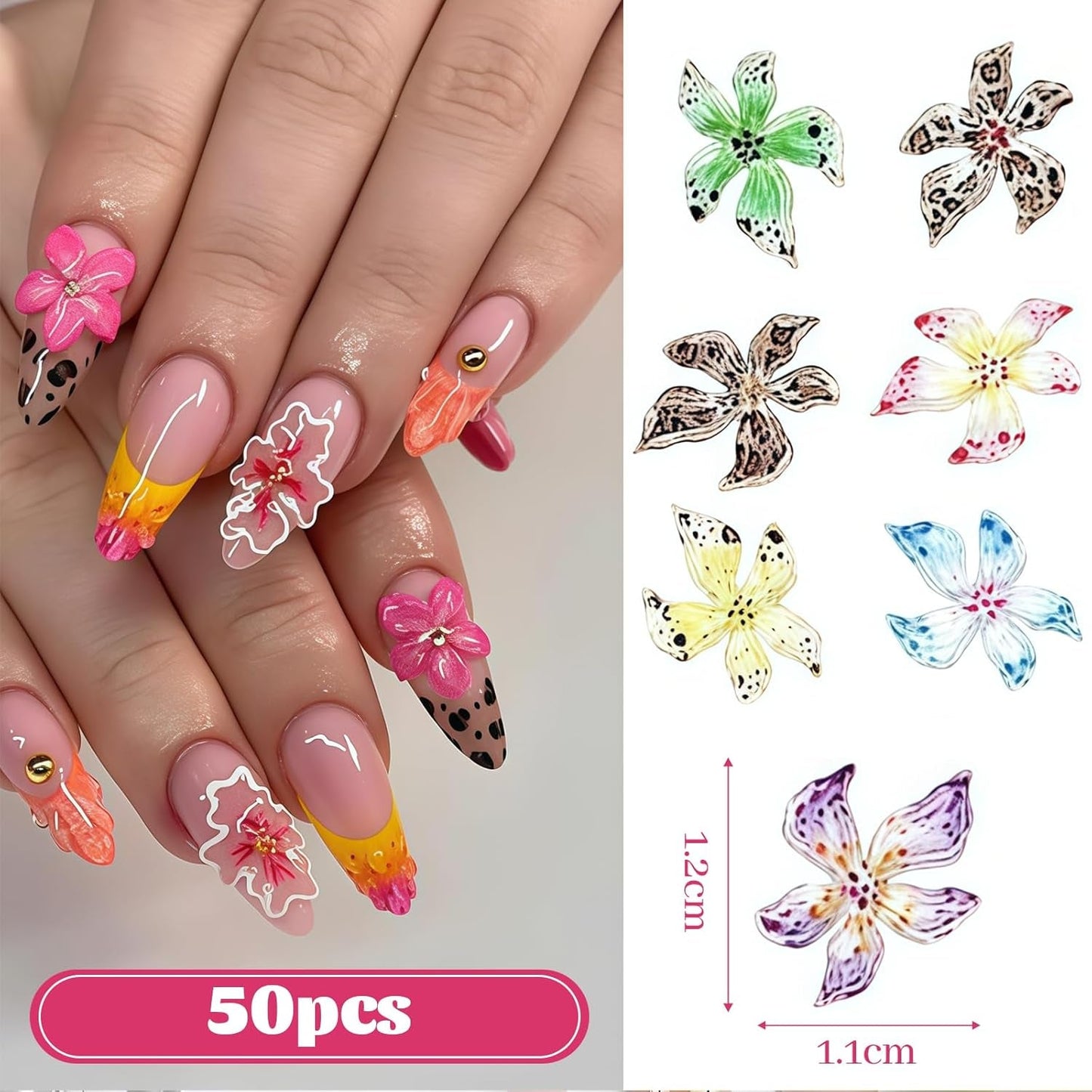 50 stuks 3D Blume Nail Charms Set, Bunte Nageldesign Zubehör, Nägel Charms en Nagel Art Charms, Perfect voor Nailart, Nageldecoratie en DIY Nageldesign