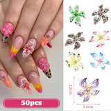50 stuks 3D Blume Nail Charms Set, Bunte Nageldesign Zubehör, Nägel Charms en Nagel Art Charms, Perfect voor Nailart, Nageldecoratie en DIY Nageldesign