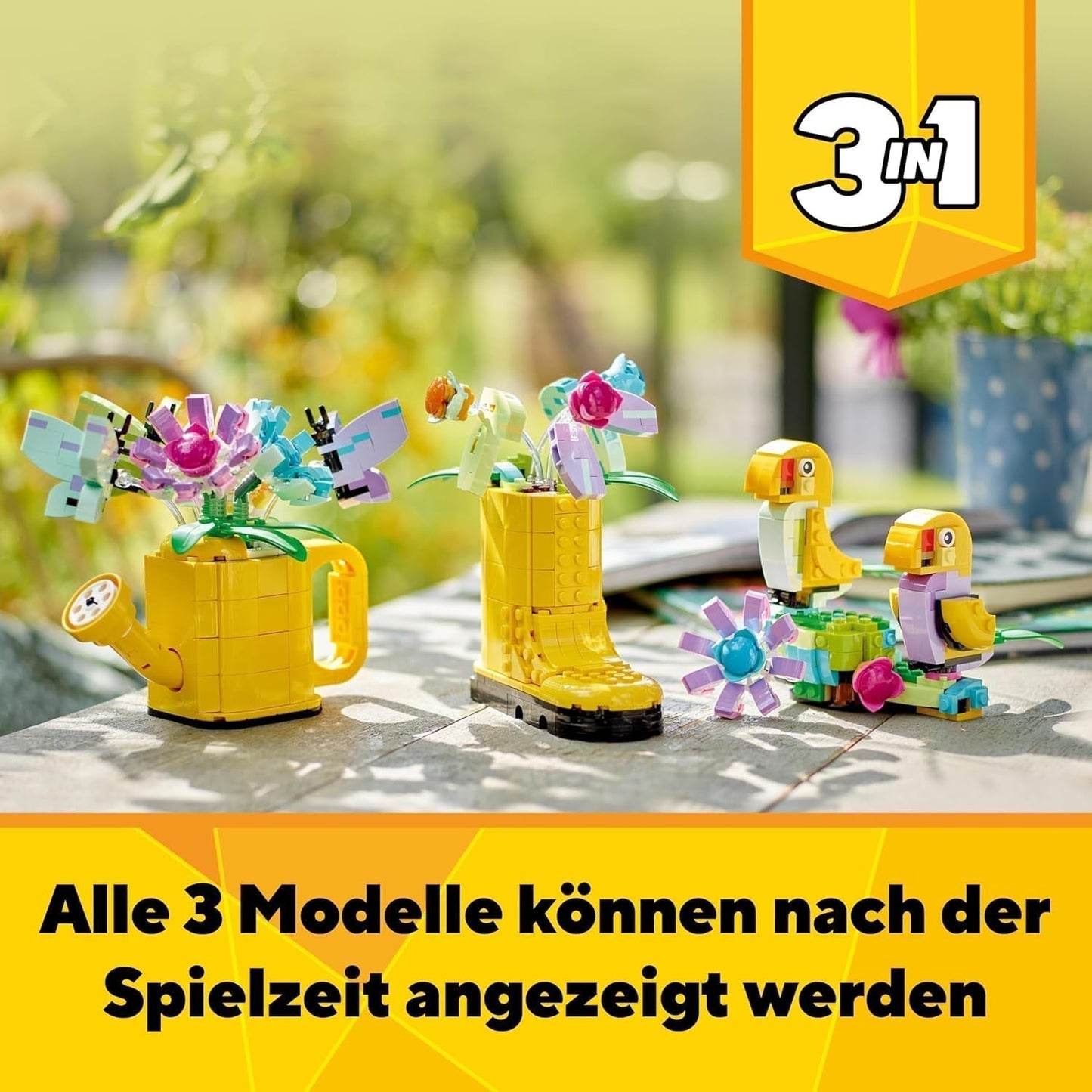 LEGO Creator 3In1 bloemensproeierset, kinderkamerdecoratie, bouw een sproeier met een boeket bloemen, rubberen laarzen of 2 speelgoedvogels, creatief cadeau voor meisjes en jongens vanaf 8 jaar 31149 Bouwsets Besuche den LEGO-Store