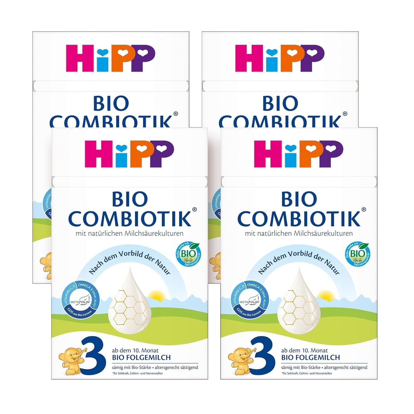 HiPP 3 Biologische Combiotik (4 x 600g), opvolgmelk vanaf 10 maanden, met natuurlijke culturen van melkzuur, vitamine C en D, GOS, Omega-3 (DHA, ALA), van de beste biologische kwaliteit