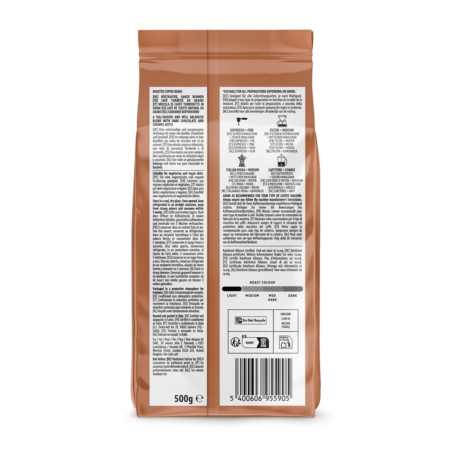 by Amazon Espresso Crema Röstkaffee Ganze Bohnen, 1 kg (2 verpakkingen van 500 g), Rainforest Alliance-Zertifizierung