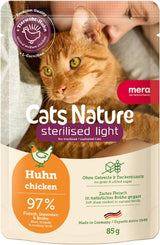 MERA Cats Nature Nat Gesteriliseerd/Licht Kippenvoer 12x85g | Voor gesteriliseerde/gecastreerde katten | Suiker- en graanvrij | Vetarm en vleesrijk natvoer