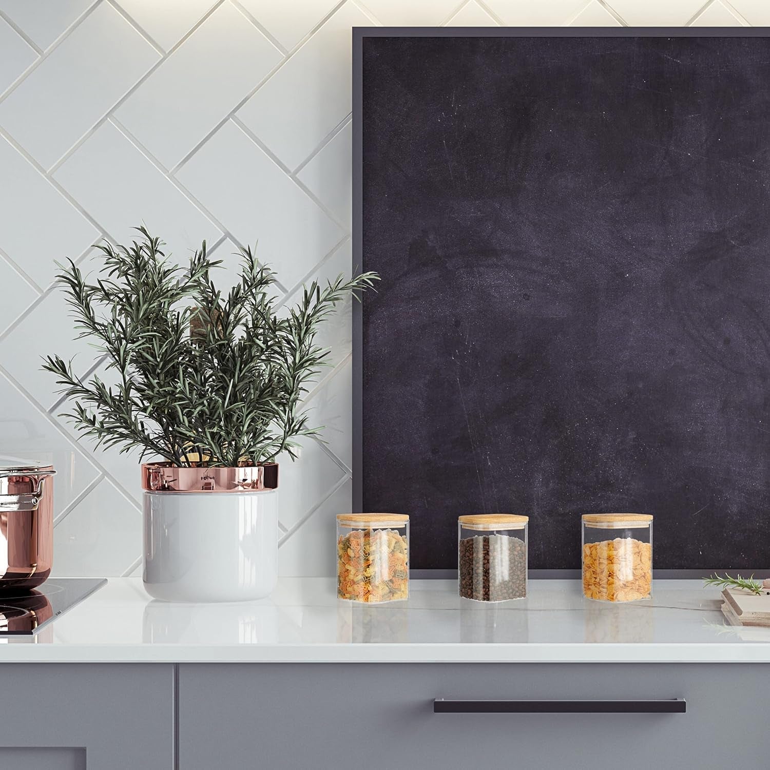 Relaxdays Voorraadpotten met Bamboe Deksels Set van 3 Vierkante Glazen Potten 900ml Lekvrij Helder/Natuurlijk Voedsel Opbergdozen Naty Shop
