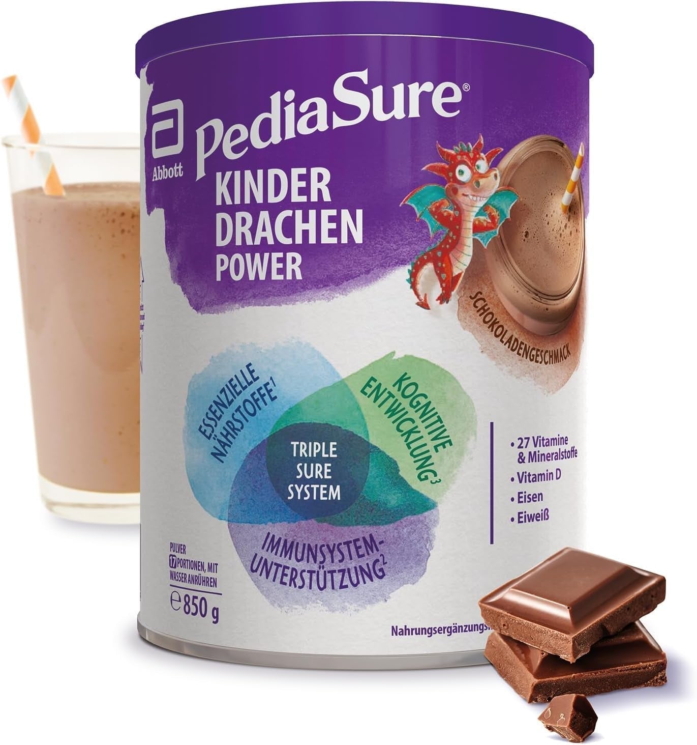 Pediasure Dragon's Power, Voedingssupplement voor kinderen vanaf 1 jaar, 27 vitaminen en mineralen Naty Shop Chocolade