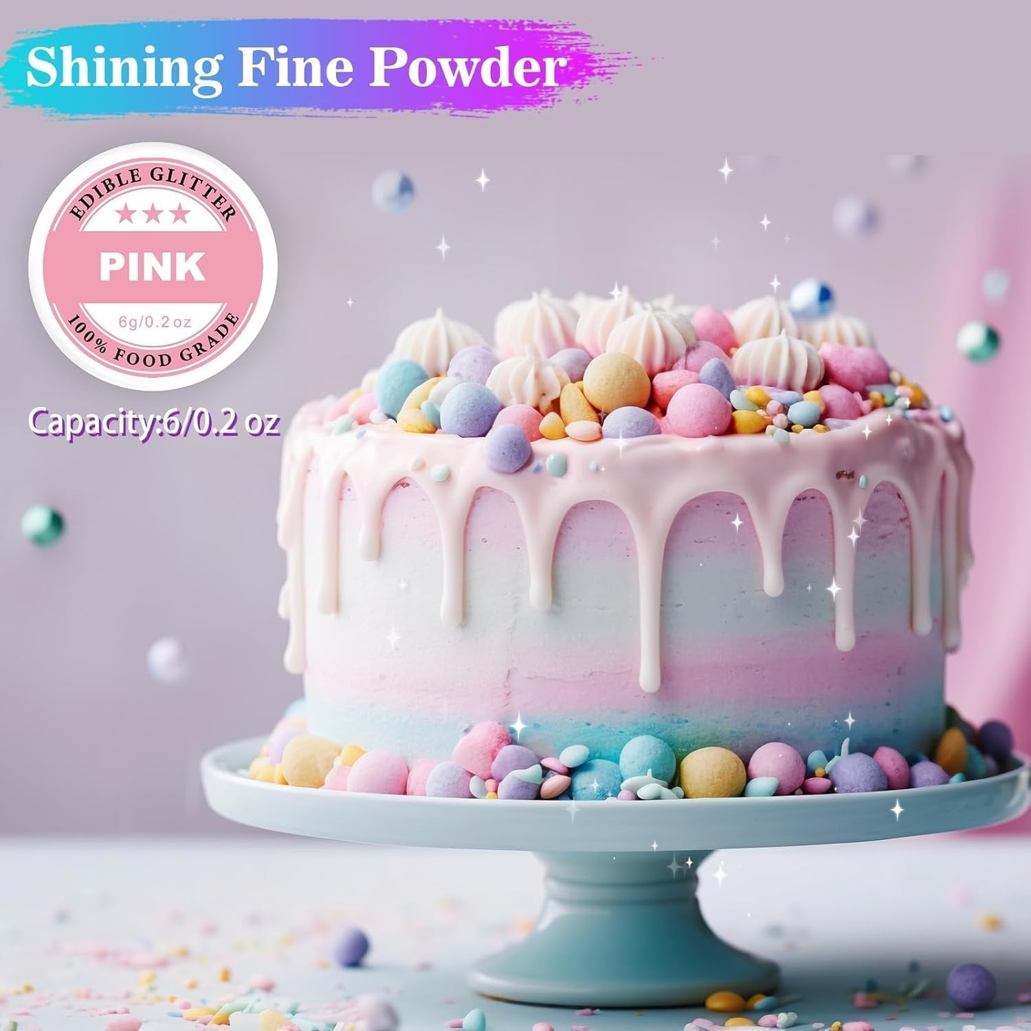 Eetbare glitter - 6G voedselkleurpoeder voor chocolade, aardbei, muffins, cakes, fondant (paars)