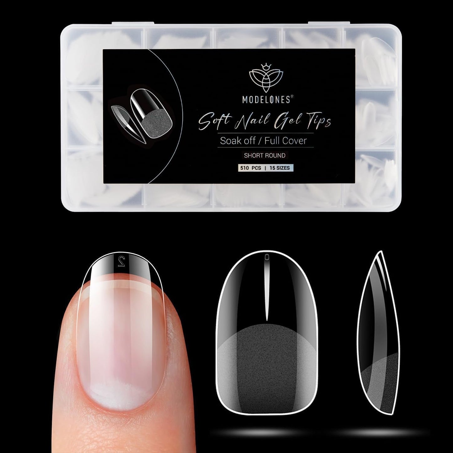 Modelones nageltips 510-delig - volledig dekkende nageltipsset, geltipsset, pre-polijst PMMA-hars nageltips, kunstnagels voor lijm op nail art DIY, korte Squoval