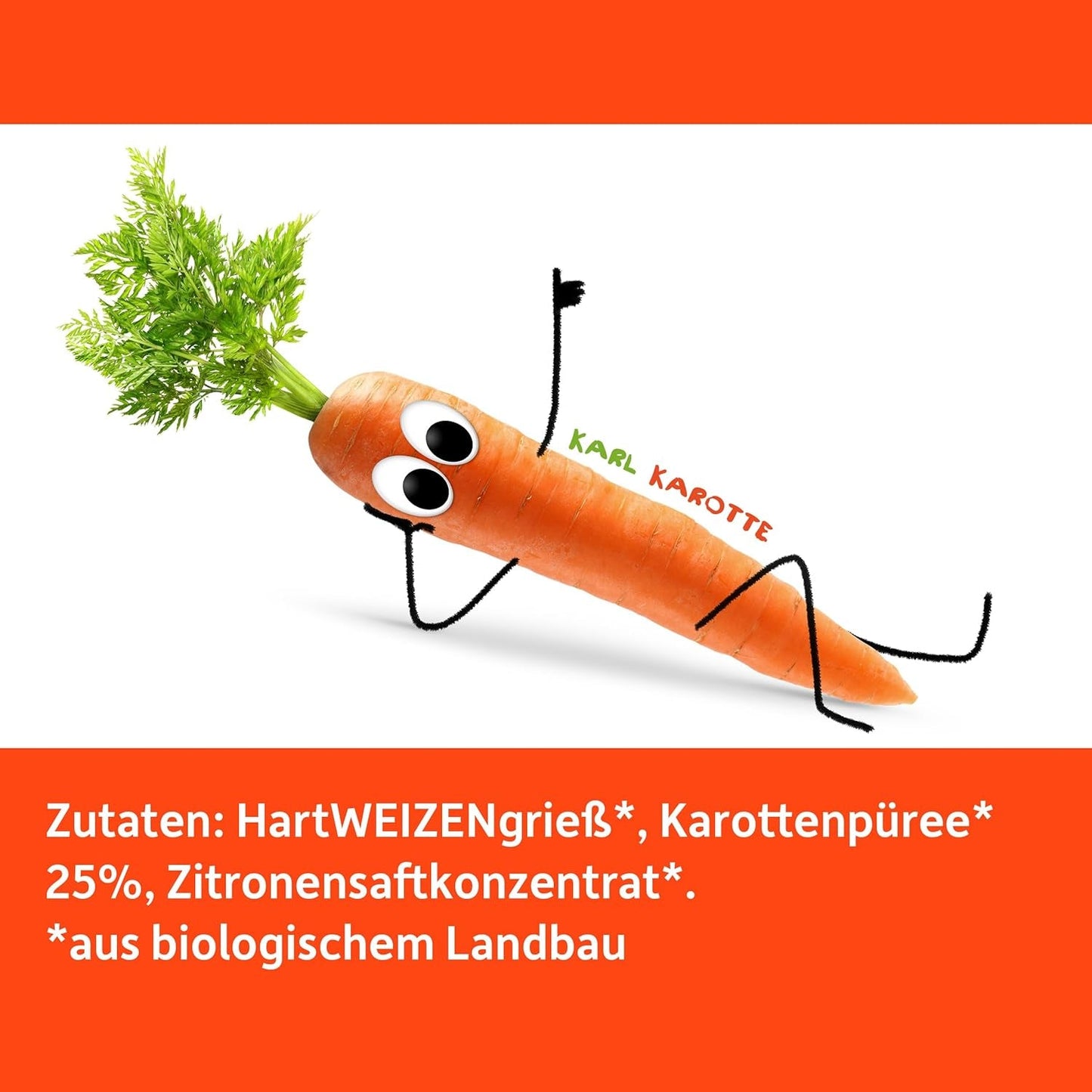 Freche Freunde Biologische Groentennoedels 'Wortel' 25% Plantaardig Inhoud Veganistisch 6 Pack (6 x 300g)
