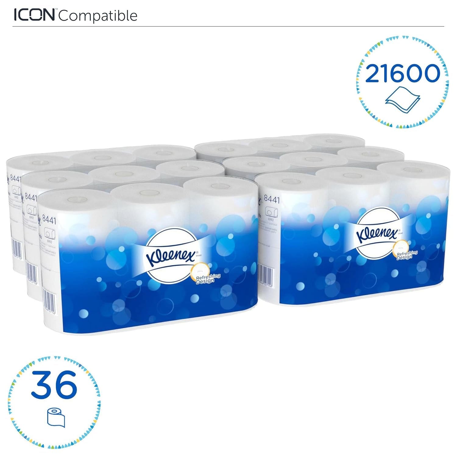 Kleenex Standaardrol 8441 Toiletpapier - 2-laags toiletpapier - 6 verpakkingen van 6 rollen x 600 vellen elk, wit (36 rollen / 21.600 vellen totaal)