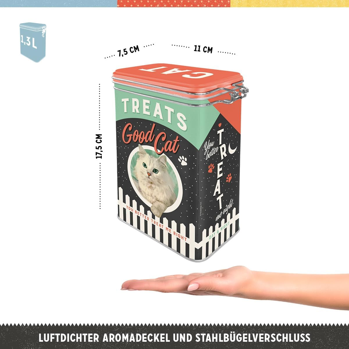 Nostalgic-Art Box met retro-smaak, 1,3 l, Good Cat Treats - cadeau-idee voor kattenbezitters, in vintage design, in vintage design Voedselbewaardozen Naty Shop