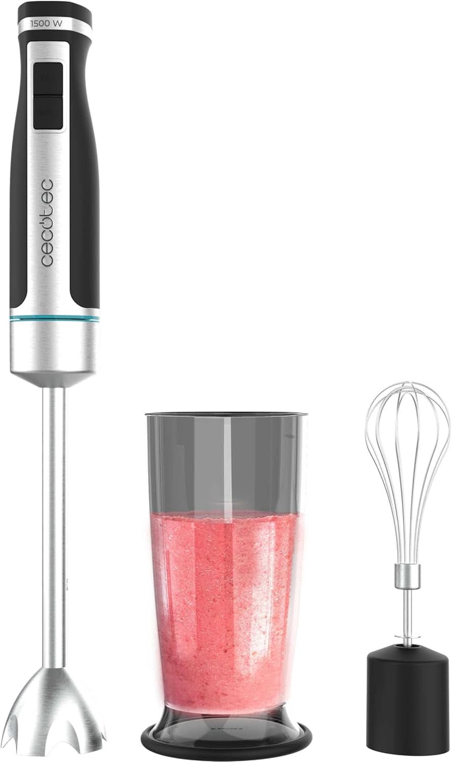 Cecotec Handmixer Powergear 1500 - Klingen Aus Titanium Beschichtung, 21 Geschwindigkeitsstufen, 1500 W, Inclusief Glas Met Deckel. (Schwarz en Edelstahl, XL) Keuken Naty Shop 2 Zubehörteile