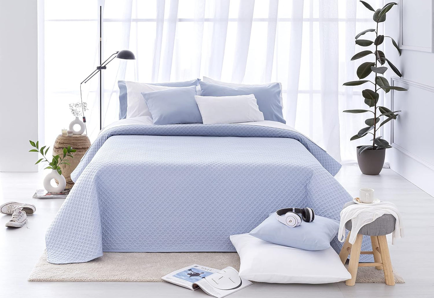 Todocama Fine Boutique sprei met piquémotief, voor lente, zomer, herfst en winter, 100% superzachte microvezel, multifunctionele deken, 140/150/160-250 X 260 cm, lichtgrijs Bedden en dekens Beuche den Todocama-Store Lichtblauw 200 X 260 Cm