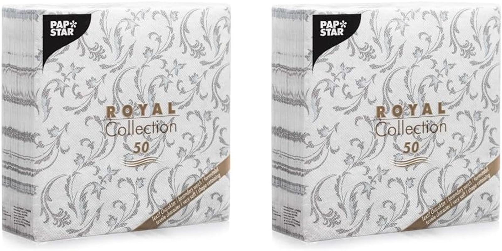 Papstar, 50 servetten "ROYAL Collection" 1/4-vouw 40 Cm X 40 Cm grijs "Damascato", #85005