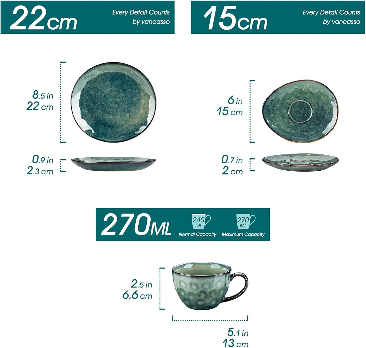 Vancasso steengoed koffieservies STARRY 12-delige koffieset voor 4 personen inclusief koffiekopjes en schotels vintage look
