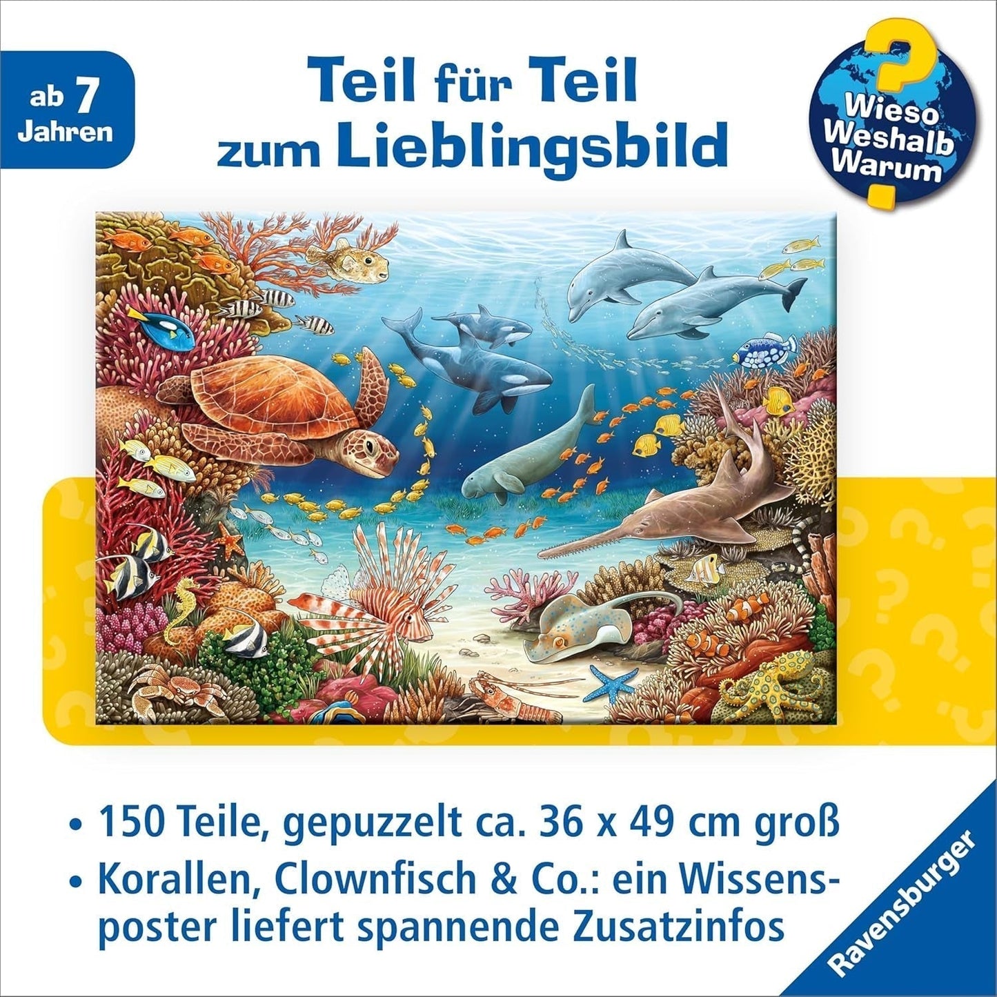 Ravensburger kinderpuzzel 13411 - Zeedieren op het koraalrif - Waarom? Waarom? Waarom? Puzzel 150 stukjes XXL + kennisposter, voor kinderen vanaf 7 jaar Puzzel Naty Shop