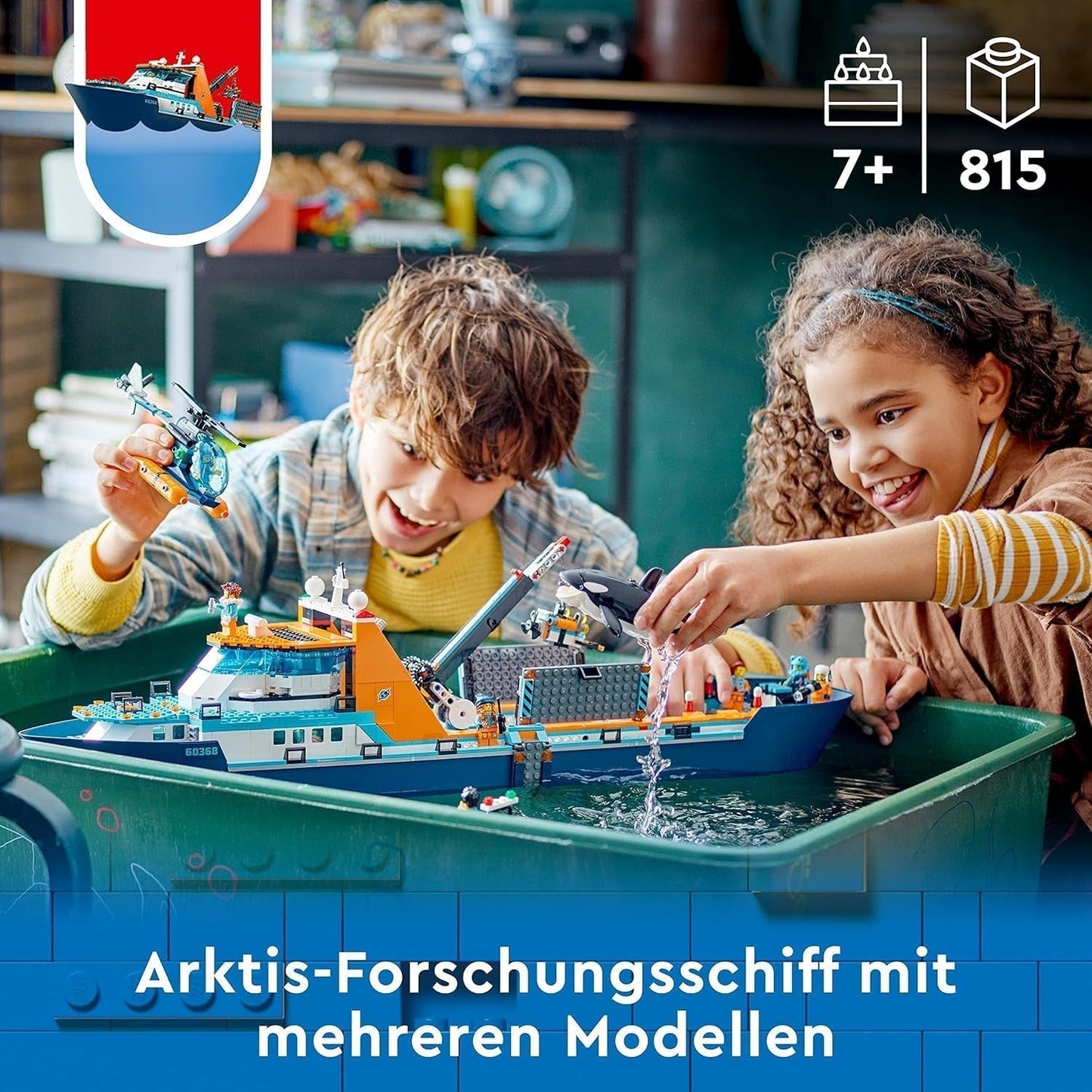 LEGO City Poolonderzoeksschip, grote drijvende speelgoedboot met helikopter, opblaasbare boot, Rov-onderzeeër, Vikingwrak, 7 minifiguren en orkafiguur, cadeau voor kinderen vanaf 7 jaar 60368 Bouwsets Besuche in LEGO-Store