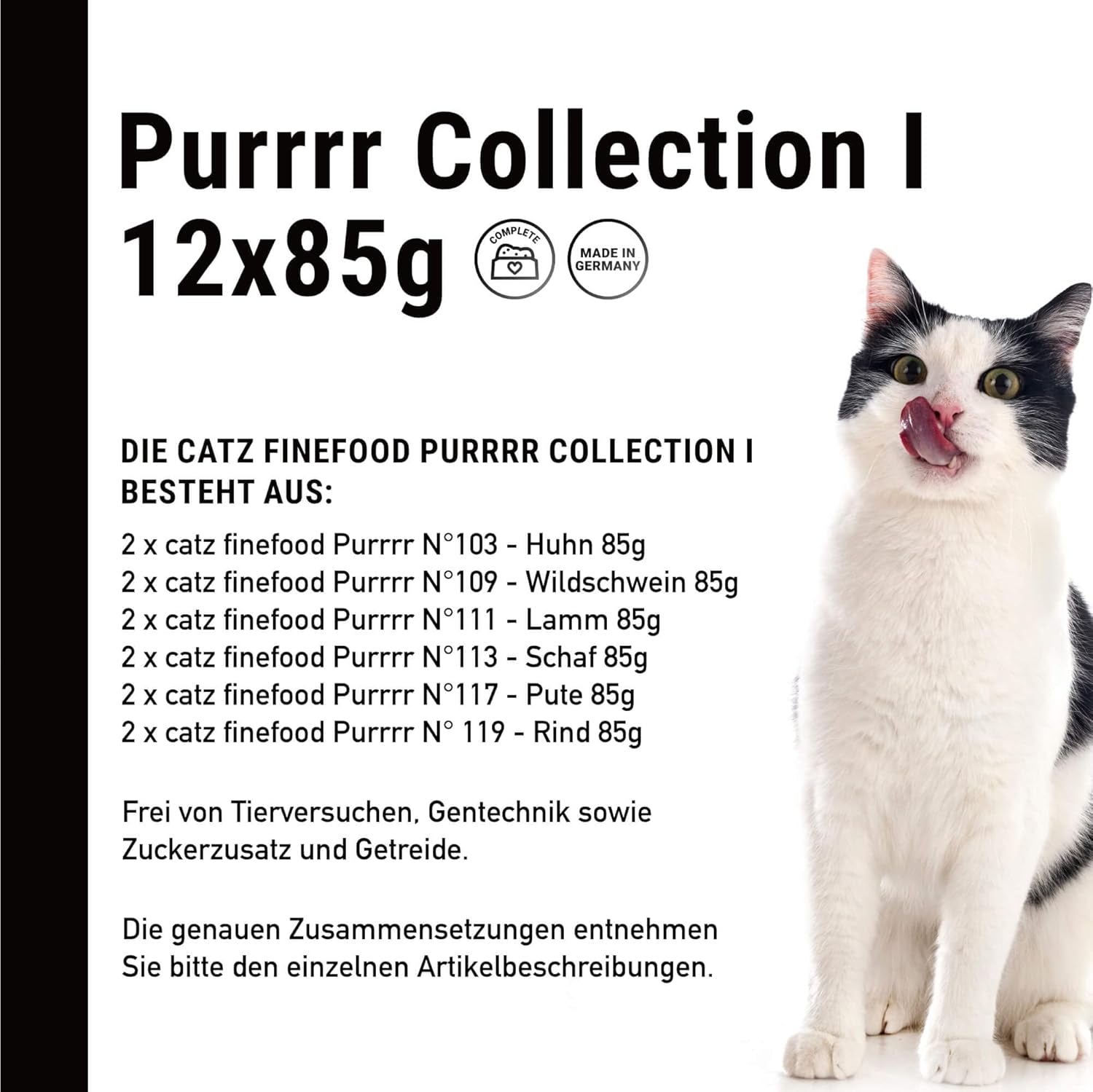 Catz Finefood Purrrr Collection I - Monoproteïne nat kattenvoer - Graanvrij, suikervrij, hypoallergeen - Hoog vleesgehalte - Multipack nat kattenvoer - in zakjes, 85 g (12 verpakkingen)