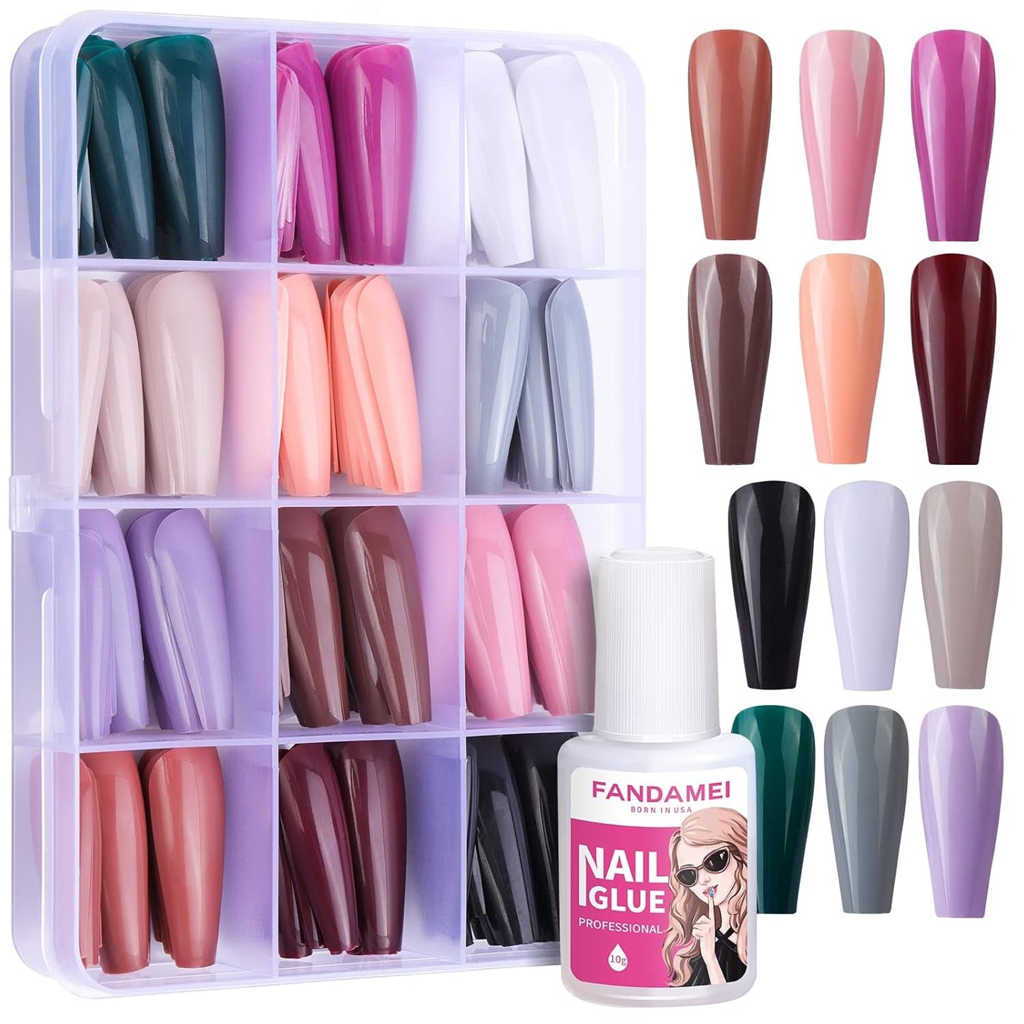 FANDAMEI 12 Kleuren 288pcs Gladde Kunstnagels Lange Ballerina Doodskist Kunstnagels Acryl Nail Tips Lange Ballerina Kunstnagels