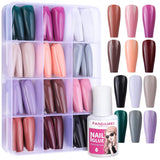 FANDAMEI 12 Kleuren 288pcs Gladde Kunstnagels Lange Ballerina Doodskist Kunstnagels Acryl Nail Tips Lange Ballerina Kunstnagels