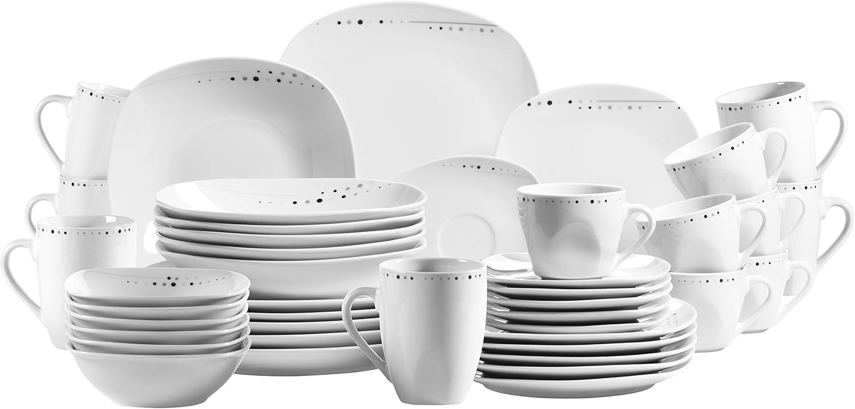Mäser Fadilla-serie 42-delige combinatieserviesset 6-persoons porseleinen serviesset wit zwart grijs