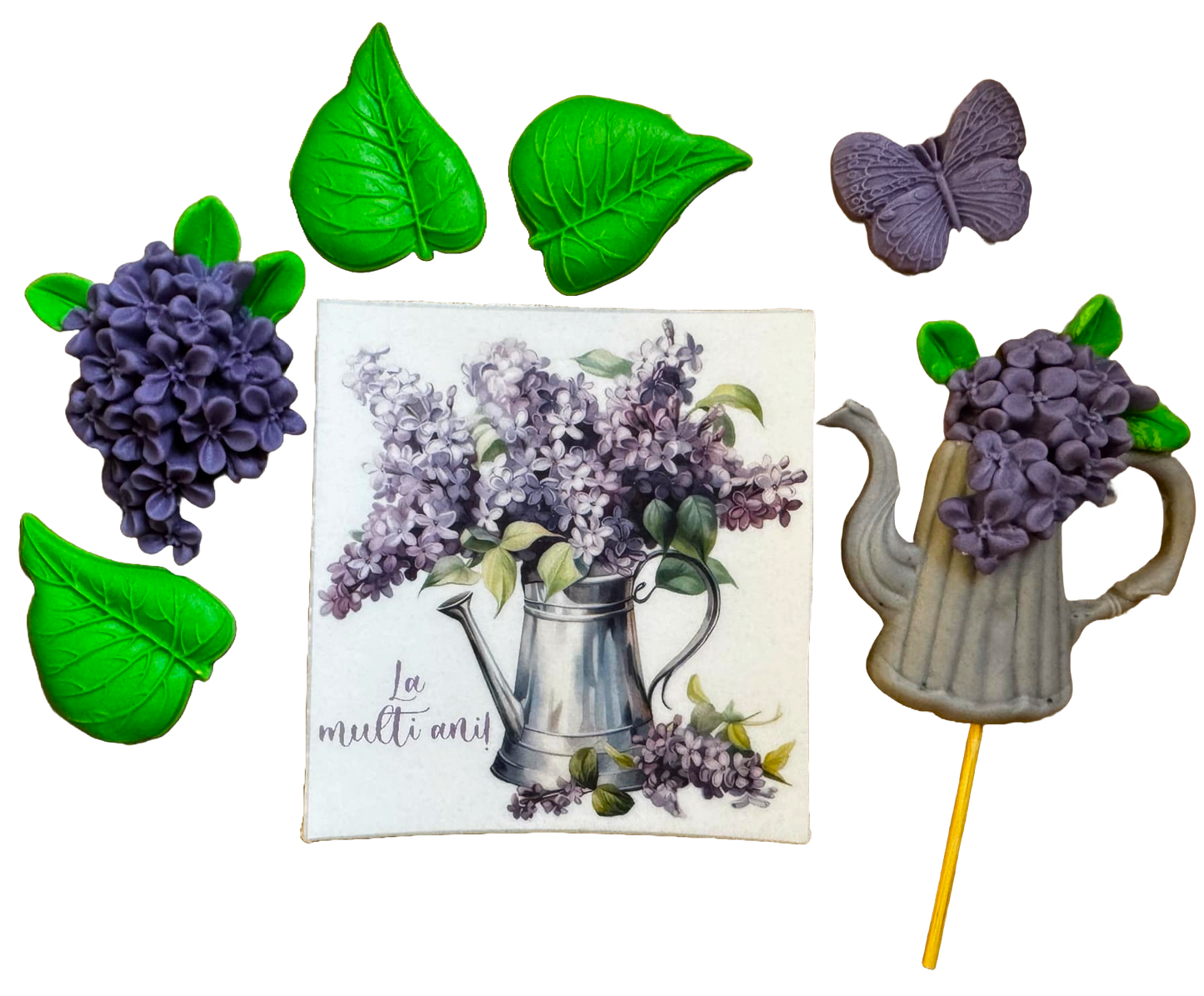 Set van 7 eetbare suikerpasta-decoraties, Lila bloemen Suikerpasta-decoraties Nati Shop