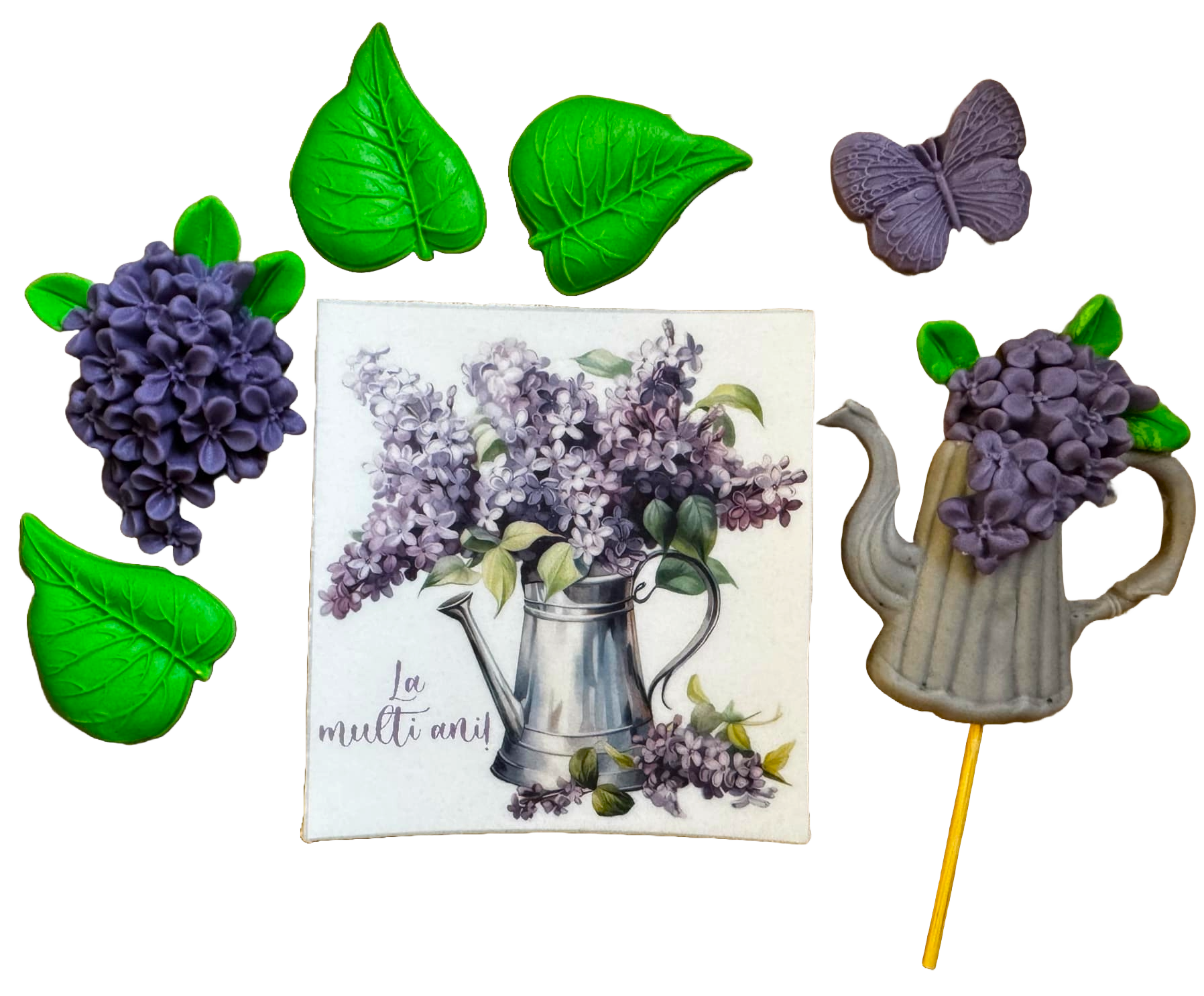 Set van 7 eetbare suikerpasta-decoraties, Lila bloemen Suikerpasta-decoraties Nati Shop