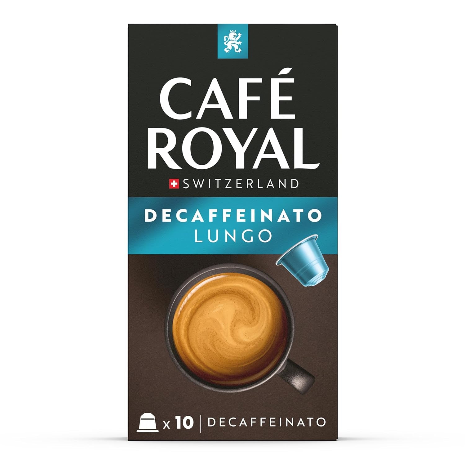 Café Royal Lungo Decaffeinato – Nespresso®-compatibele koffiecapsules, 100% Arabica, Intensität 5/12, Rainforest Alliance, cafeïnevrij, 100 capsules