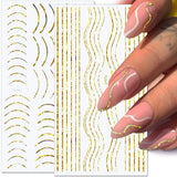 12 vellen Laserglitterlijnen Zelfklevende nagelstickers Holografische stickers Bronzen strepen Nagelstickers Franse lijn Gebogen strikken Golvende lijnen Nagelstickers Nagelkunstaccessoires