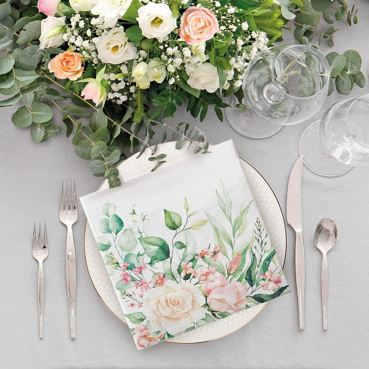PAW - 3-laags servetten (33 x 33 cm) I 20 stuks I Perfect voor verjaardagen, feesten, bruiloften, communies en feestdagen I Gekleurde papieren servetten - Bloemen, Rozen I Kleur: Floral Moments (Pack van 2)