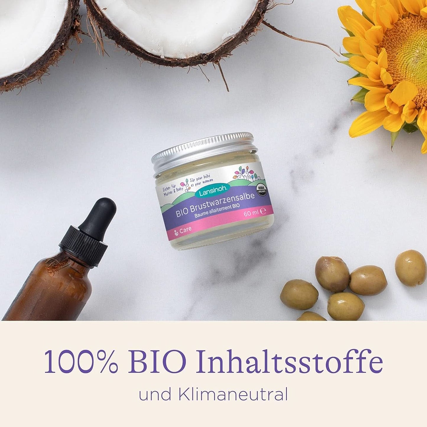 Lansinoh BIO Brustwarzensalbe, 60 Ml - Natürliche Pflege Empfindlicher Brustwarzen Und Trockener Haut - Klimaneutral Accessoires Voeding en borstvoeding Baby Naty Shop