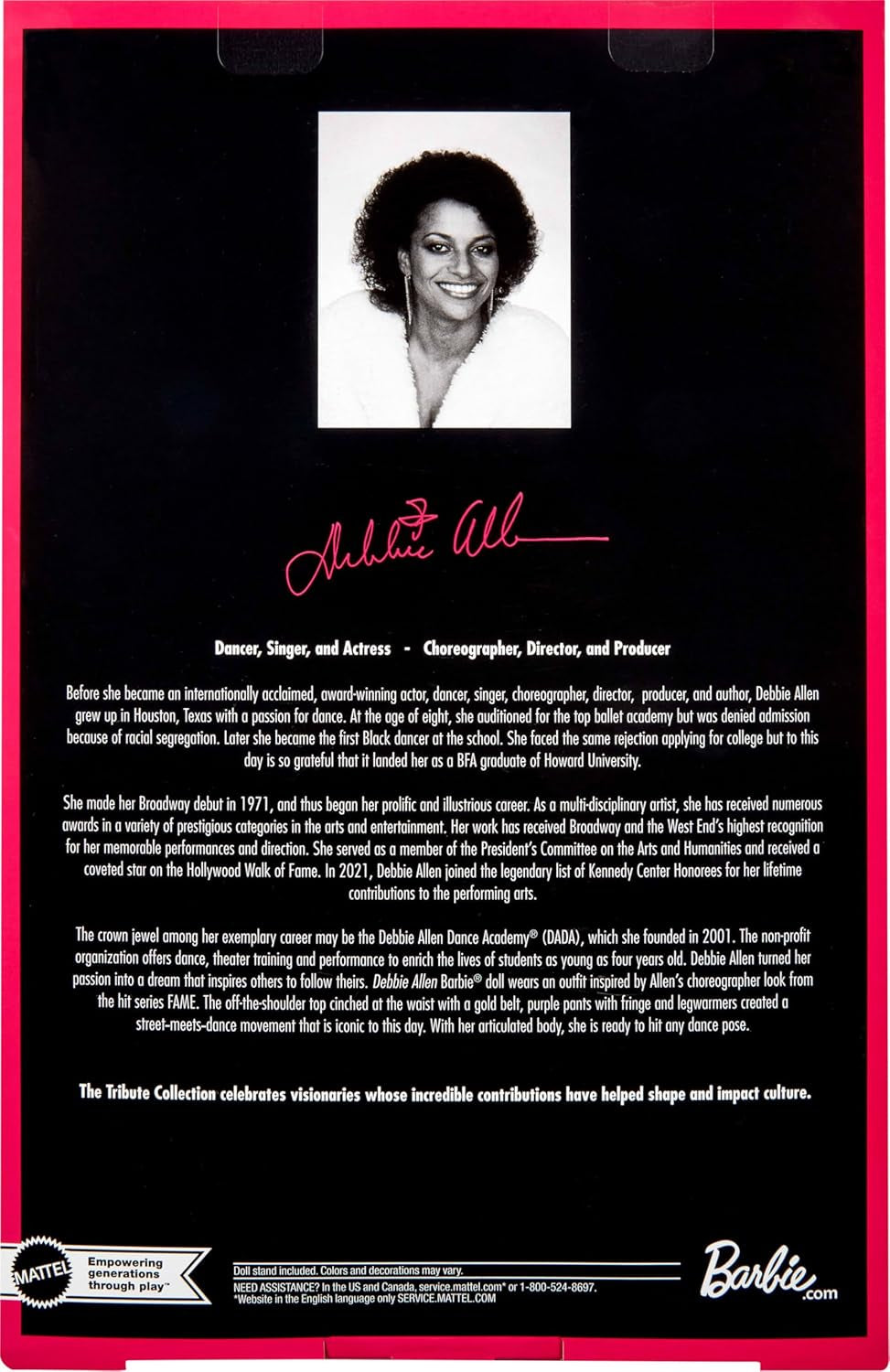 Barbie Signature Debbie Allen Tribute Collection-pop in off-shoulder top, gouden riem en paarse broek en legging met franjes, JBJ24